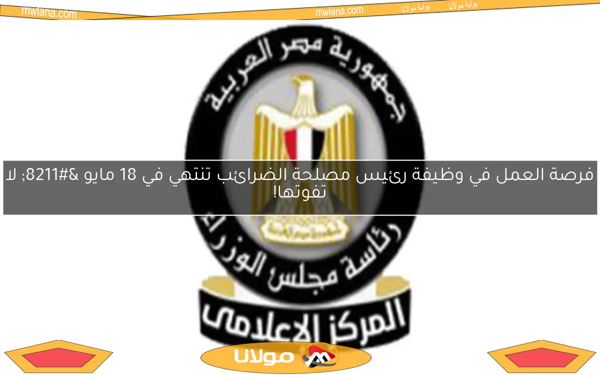 فرصة العمل في وظيفة رئيس مصلحة الضرائب تنتهي في 18 مايو – لا تفوتها!