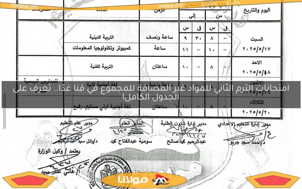 امتحانات الترم الثاني للمواد غير المضافة للمجموع في قنا غدًا.. تعرف على الجدول الكامل!