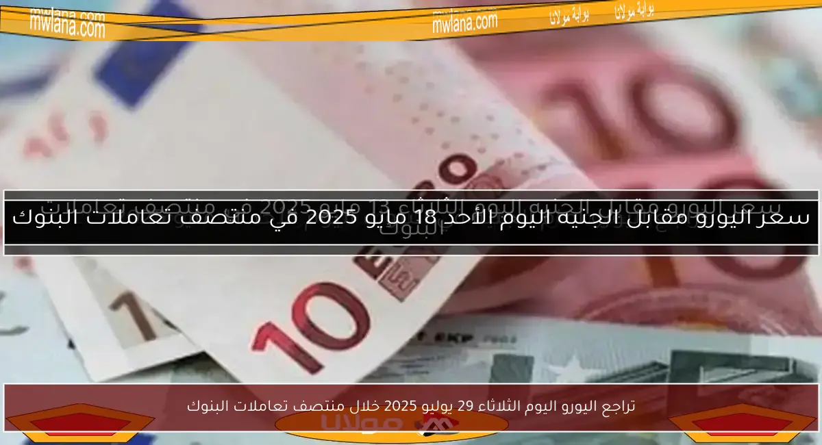 تراجع اليورو اليوم الثلاثاء 29 يوليو 2025 خلال منتصف تعاملات البنوك