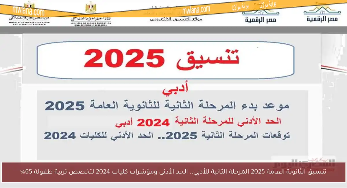 تنسيق الثانوية العامة 2025 المرحلة الثانية للأدبي.. الحد الأدنى ومؤشرات كليات 2024 لتخصص تربية طفولة 65%