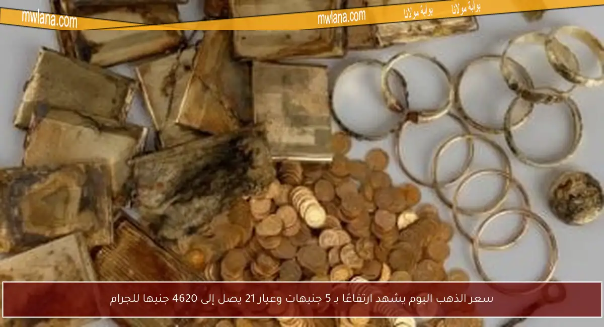 سعر الذهب اليوم يشهد ارتفاعًا بـ 5 جنيهات وعيار 21 يصل إلى 4620 جنيها للجرام