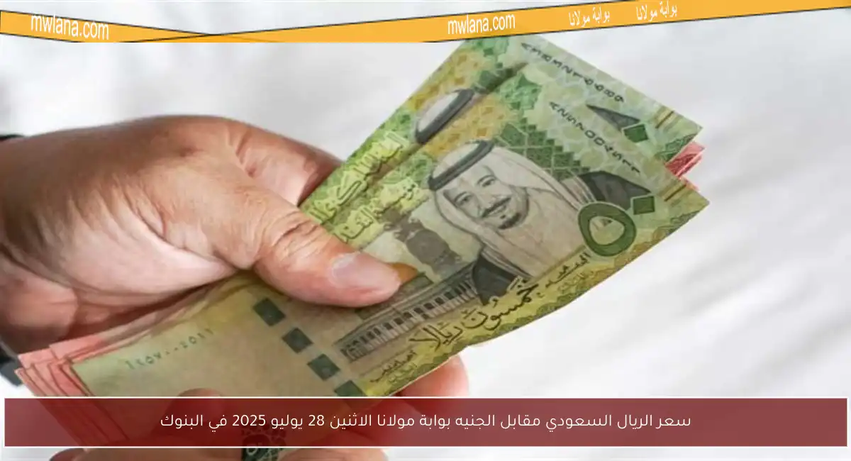 سعر الريال السعودي مقابل الجنيه بوابة مولانا الاثنين 28 يوليو 2025 في البنوك