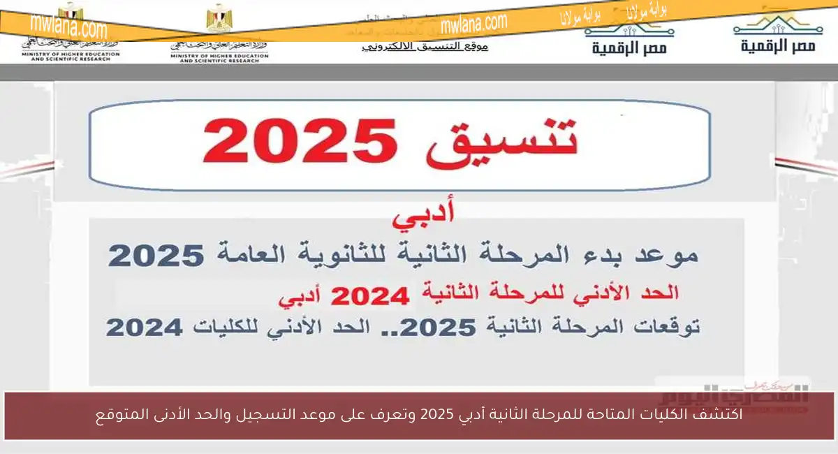اكتشف الكليات المتاحة للمرحلة الثانية أدبي 2025 وتعرف على موعد التسجيل والحد الأدنى المتوقع