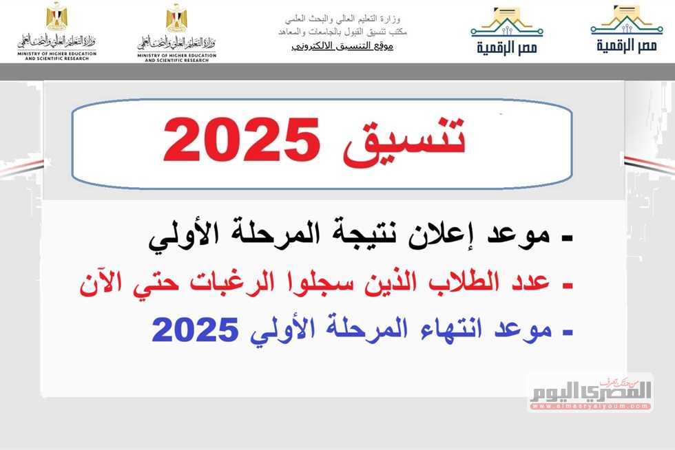 بيان مهم من التنسيق لطلاب الثانوية العامة غير مسجلي الرغبات في المرحلة الأولى 2025