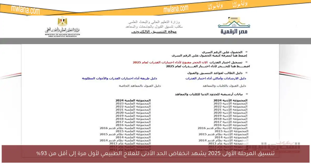 تنسيق المرحلة الأولى 2025 يشهد انخفاض الحد الأدنى للعلاج الطبيعي لأول مرة إلى أقل من 93%