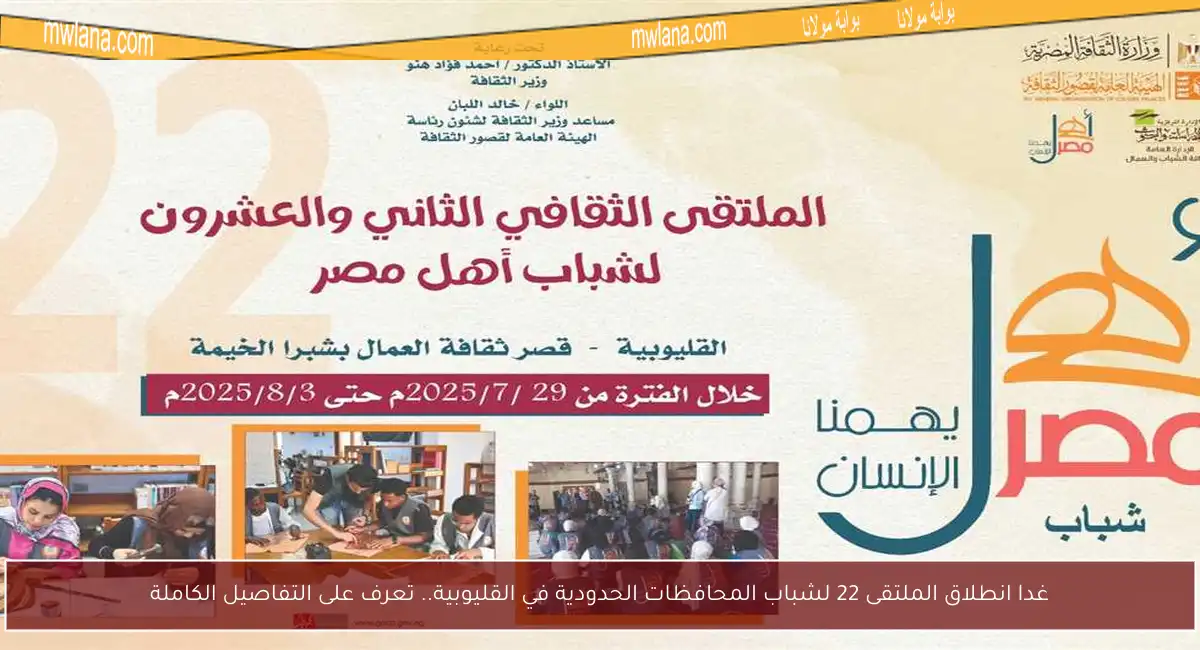 غدا انطلاق الملتقى 22 لشباب المحافظات الحدودية في القليوبية.. تعرف على التفاصيل الكاملة