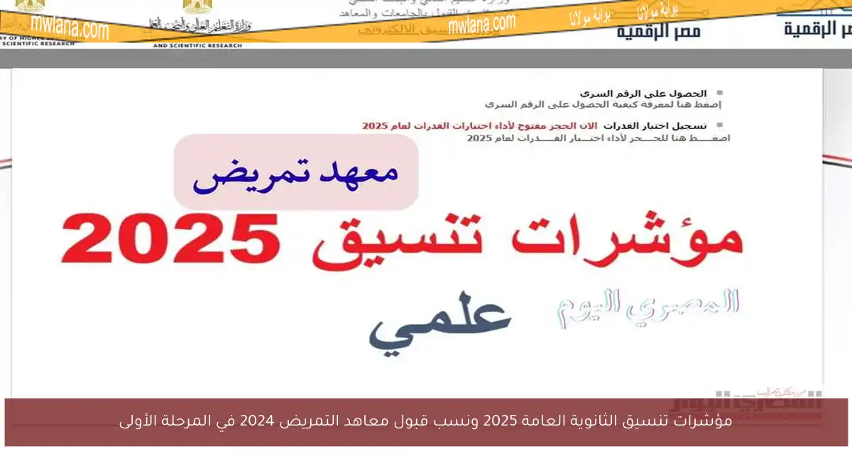 مؤشرات تنسيق الثانوية العامة 2025 ونسب قبول معاهد التمريض 2024 في المرحلة الأولى