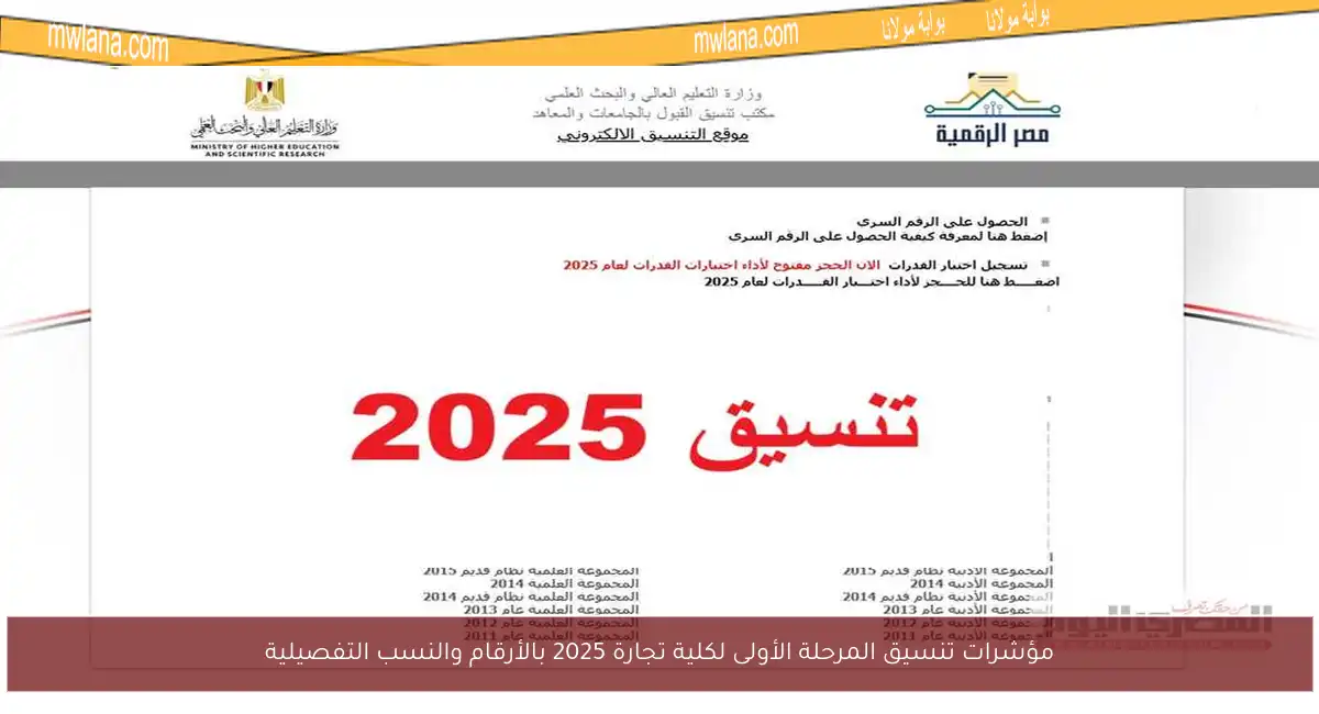 مؤشرات تنسيق المرحلة الأولى لكلية تجارة 2025 بالأرقام والنسب التفصيلية