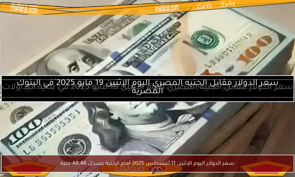 سعر الدولار اليوم الإثنين 11 أغسطس 2025 أمام الجنيه يسجل 48.46 جنيه