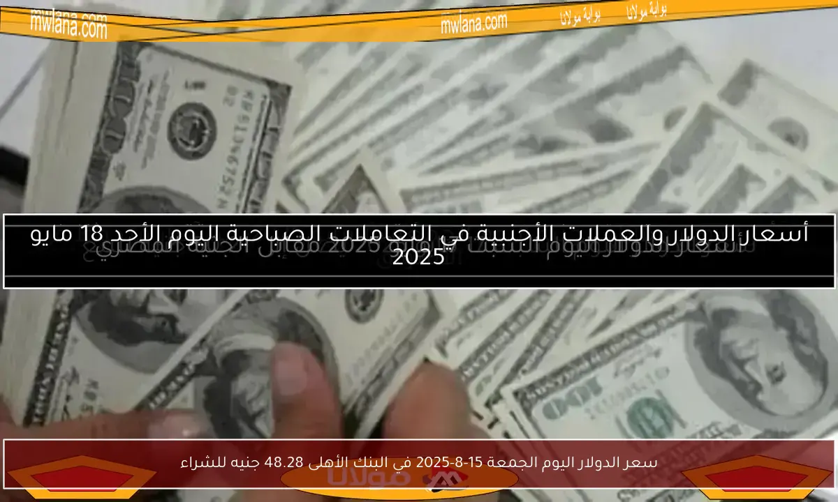 سعر الدولار اليوم الجمعة 15-8-2025 في البنك الأهلى 48.28 جنيه للشراء