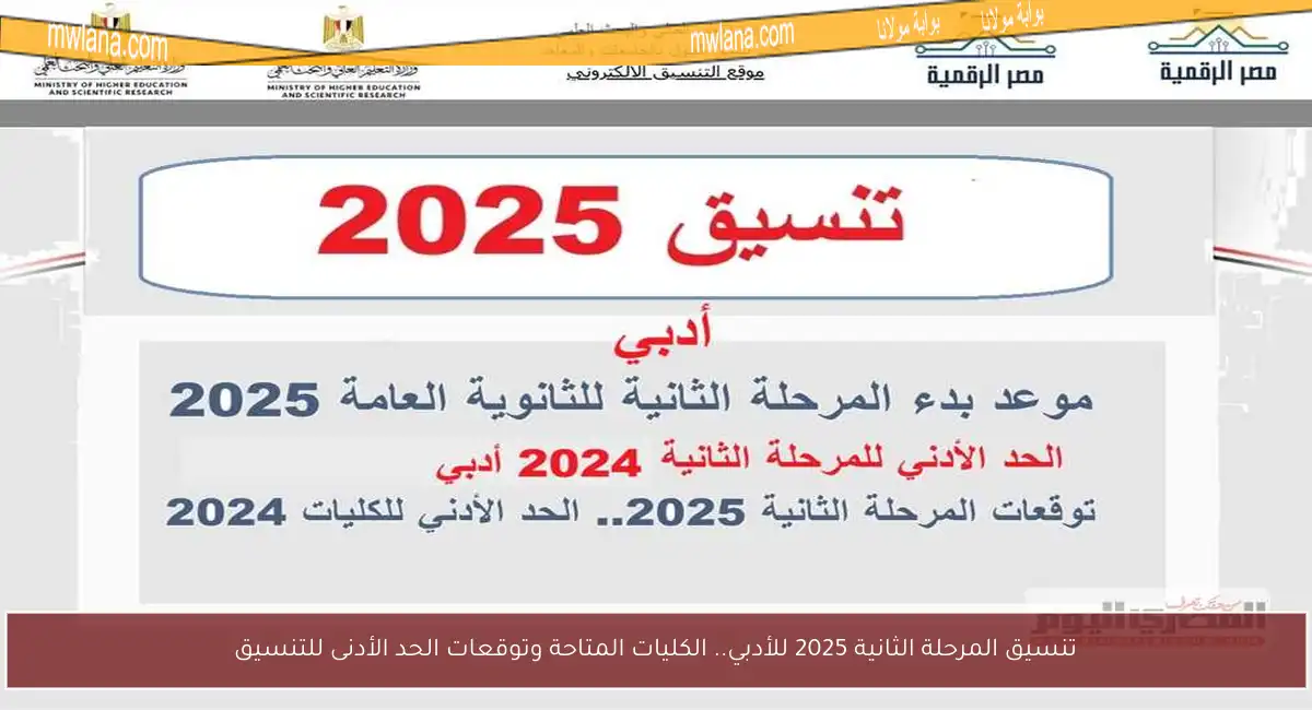 تنسيق المرحلة الثانية 2025 للأدبي.. الكليات المتاحة وتوقعات الحد الأدنى للتنسيق