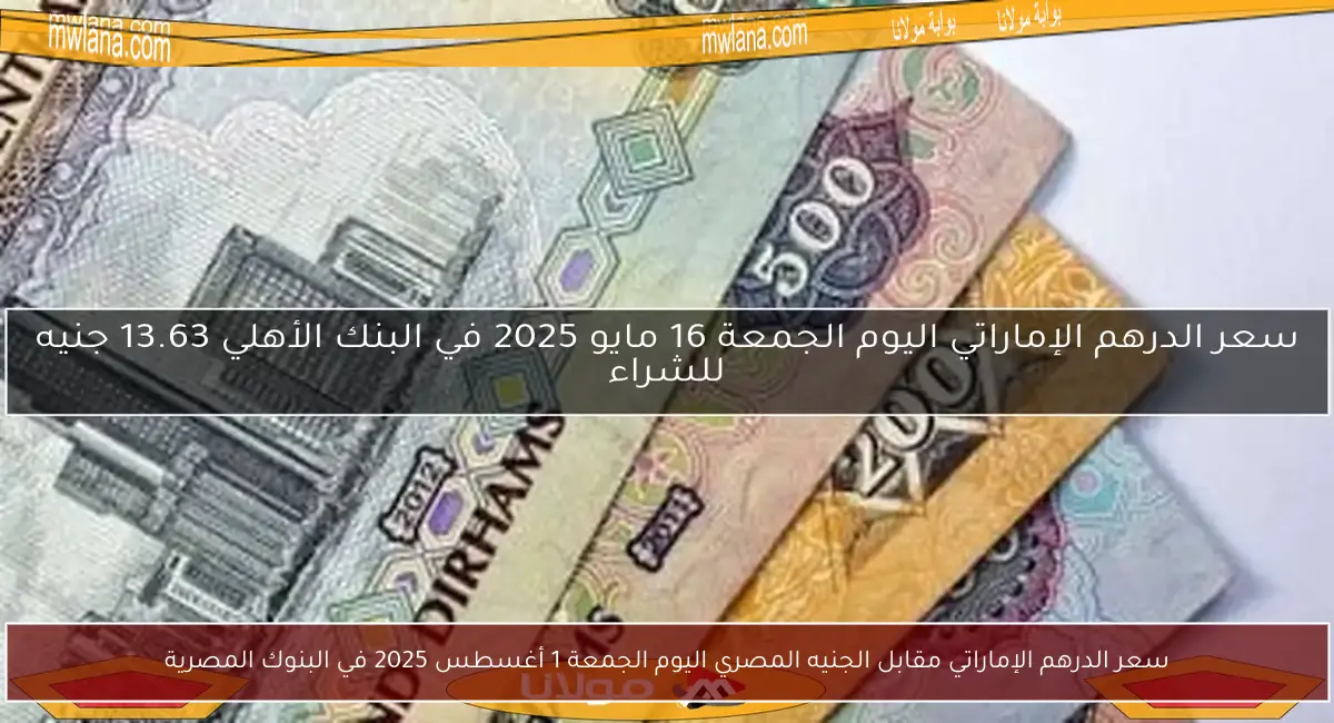 سعر الدرهم الإماراتي مقابل الجنيه المصري اليوم الجمعة 1 أغسطس 2025 في البنوك المصرية