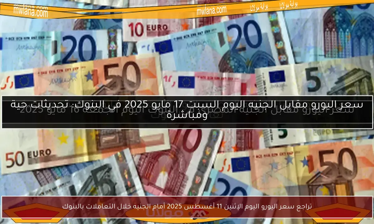 تراجع سعر اليورو اليوم الإثنين 11 أغسطس 2025 أمام الجنيه خلال التعاملات بالبنوك