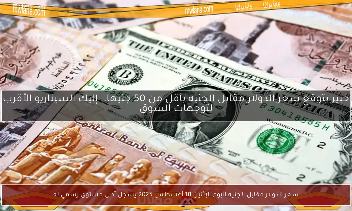 سعر الدولار مقابل الجنيه اليوم الإثنين 18 أغسطس 2025 يسجل أدنى مستوى رسمي له
