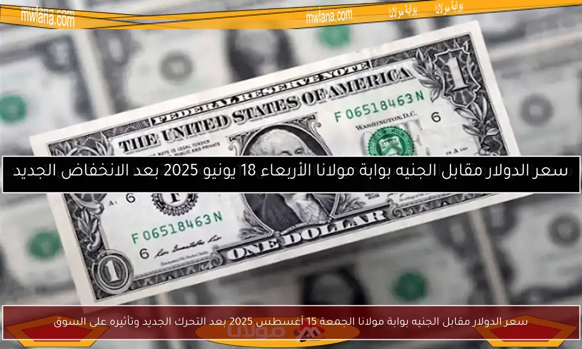سعر الدولار مقابل الجنيه بوابة مولانا الجمعة 15 أغسطس 2025 بعد التحرك الجديد وتأثيره على السوق