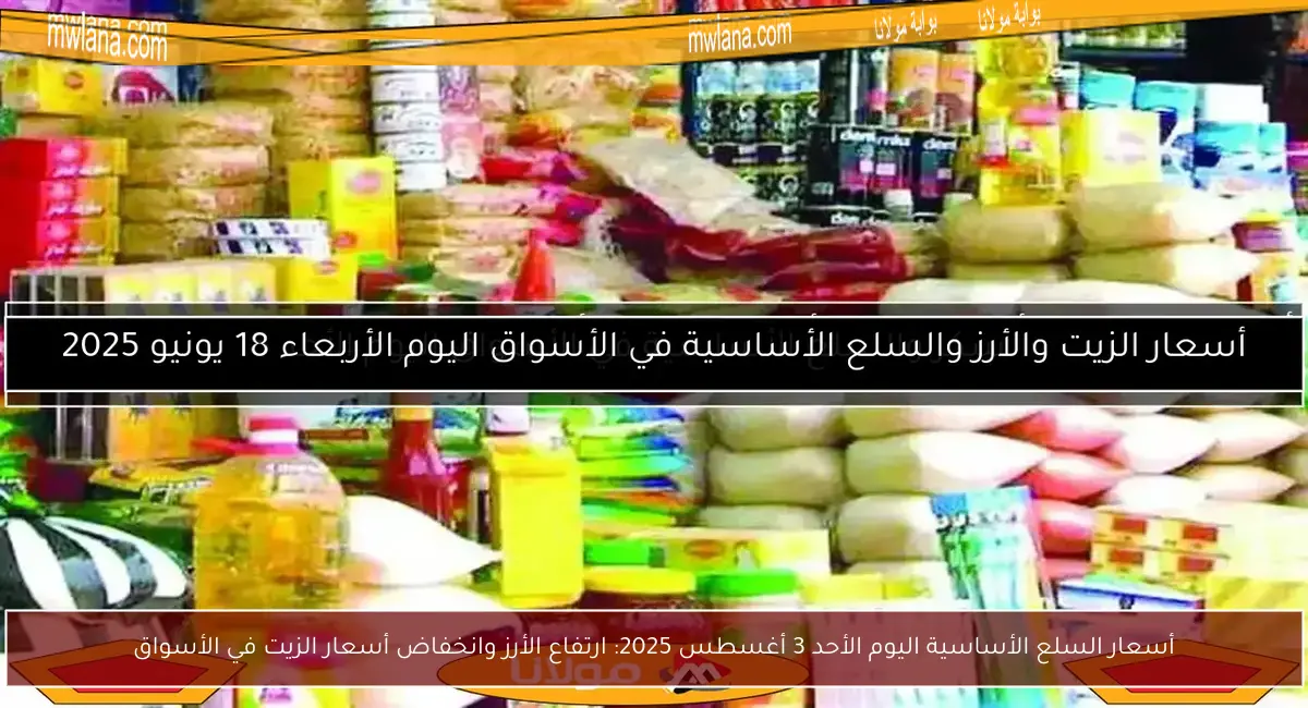 أسعار السلع الأساسية اليوم الأحد 3 أغسطس 2025: ارتفاع الأرز وانخفاض أسعار الزيت في الأسواق