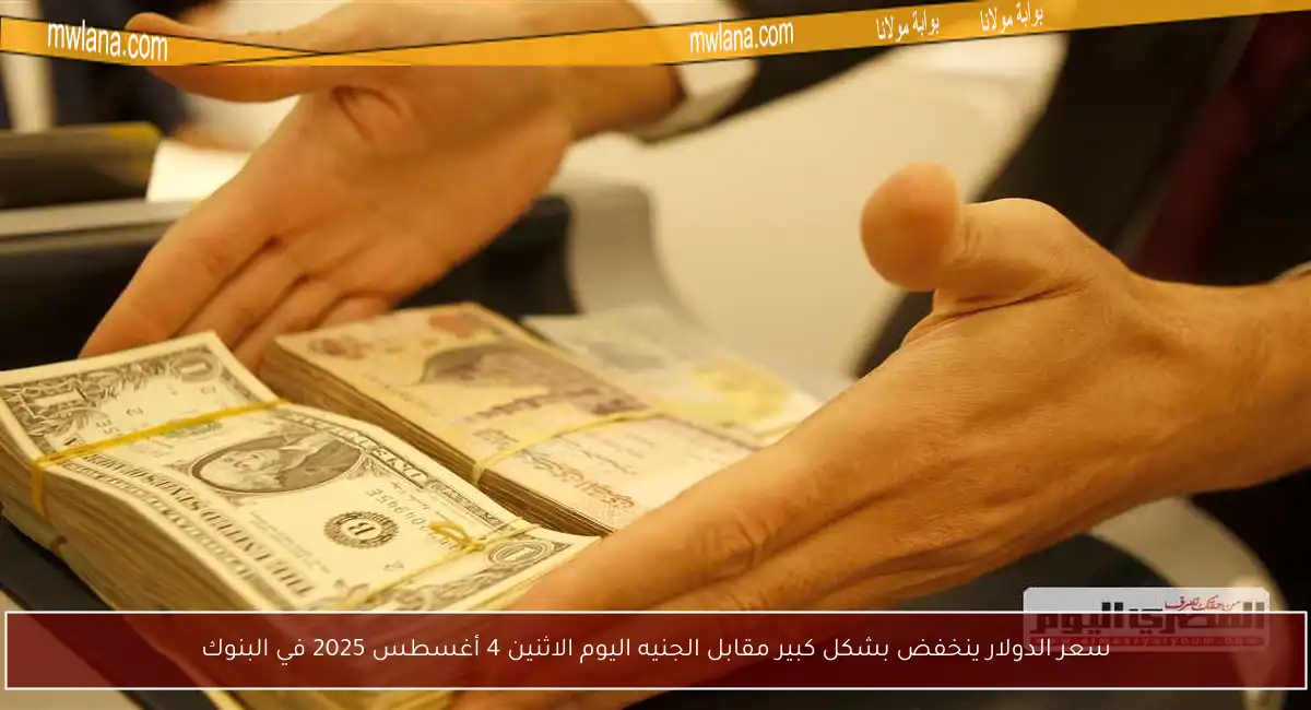 سعر الدولار ينخفض بشكل كبير مقابل الجنيه اليوم الاثنين 4 أغسطس 2025 في البنوك