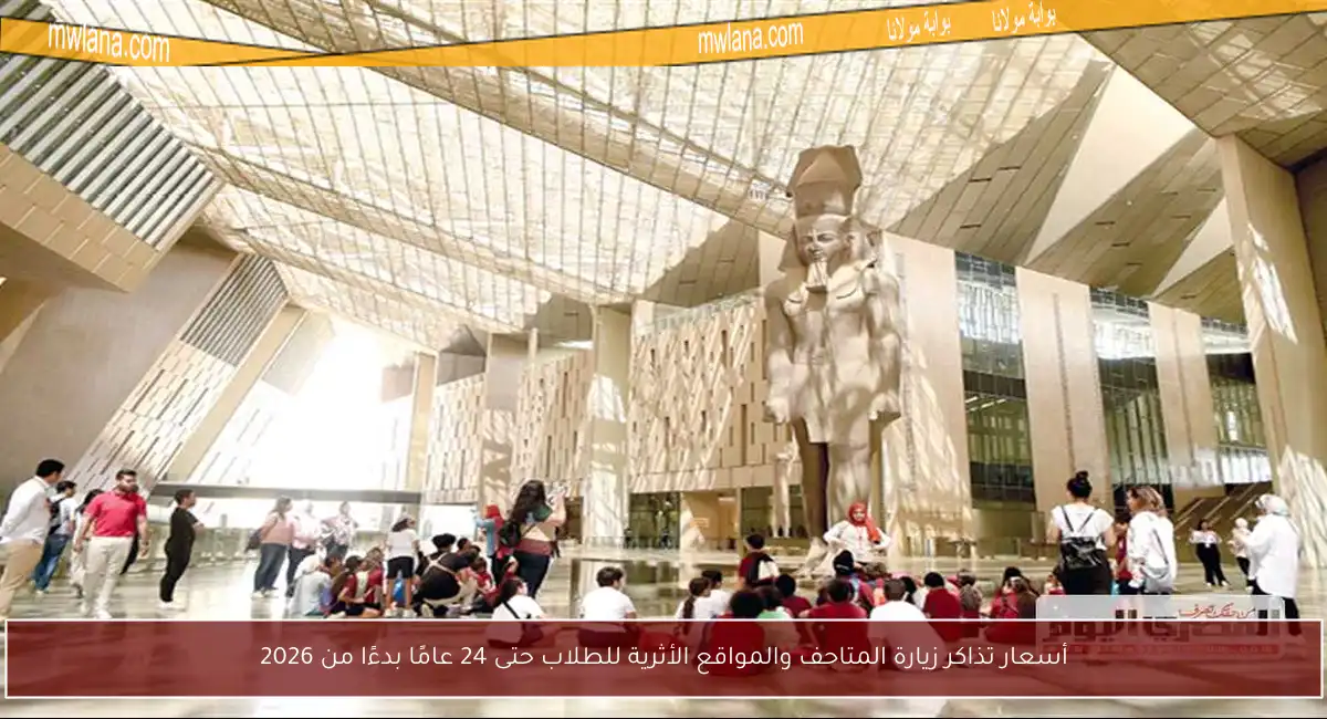أسعار تذاكر زيارة المتاحف والمواقع الأثرية للطلاب حتى 24 عامًا بدءًا من 2026