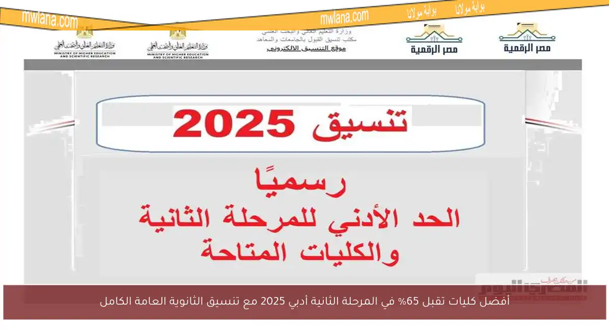 أفضل كليات تقبل 65% في المرحلة الثانية أدبي 2025 مع تنسيق الثانوية العامة الكامل