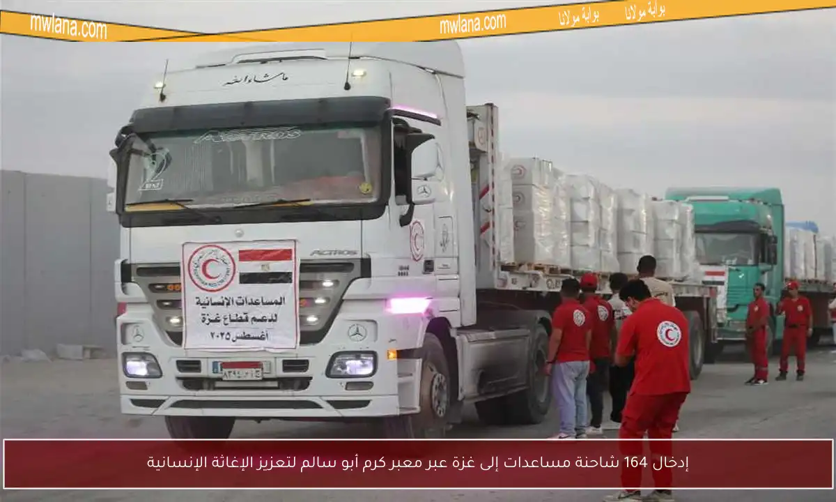 إدخال 164 شاحنة مساعدات إلى غزة عبر معبر كرم أبو سالم لتعزيز الإغاثة الإنسانية