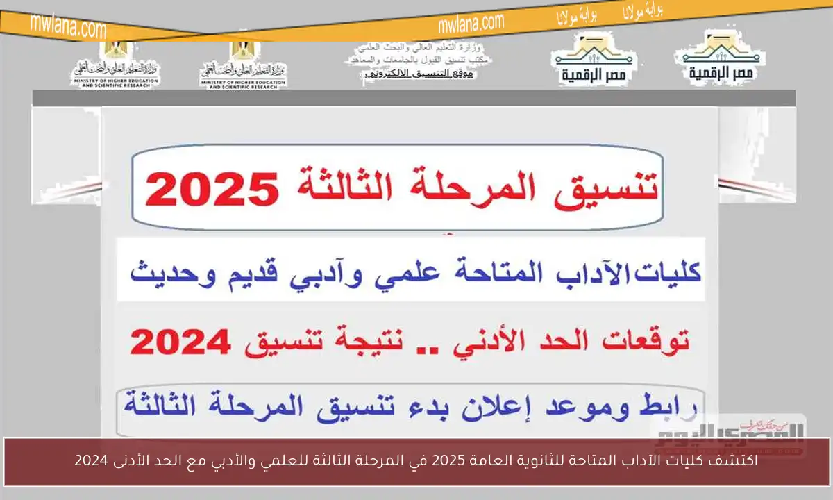 اكتشف كليات الآداب المتاحة للثانوية العامة 2025 في المرحلة الثالثة للعلمي والأدبي مع الحد الأدنى 2024