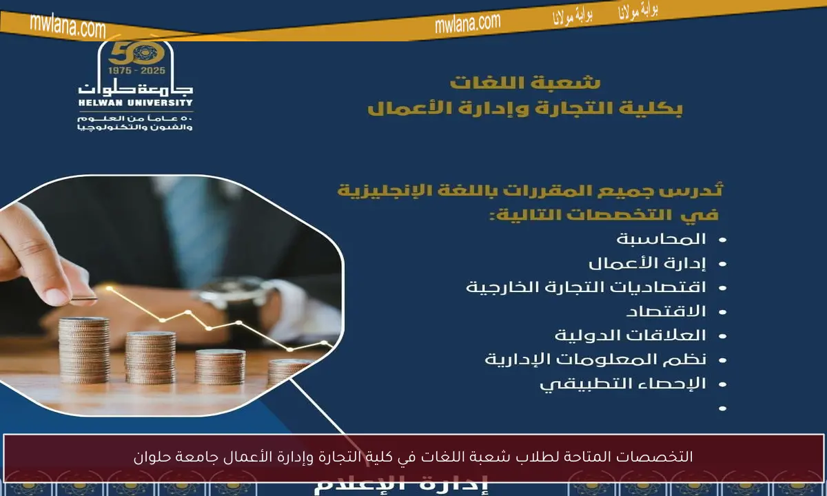 التخصصات المتاحة لطلاب شعبة اللغات في كلية التجارة وإدارة الأعمال جامعة حلوان