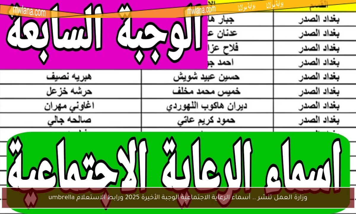 وزارة العمل تنشر .. أسماء الرعاية الاجتماعية الوجبة الأخيرة 2025 ورابط الاستعلام umbrella