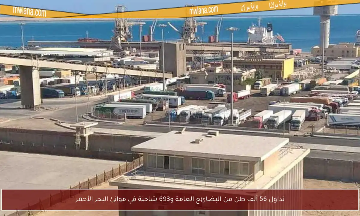 تداول 56 ألف طن من البضائع العامة و693 شاحنة في موانئ البحر الأحمر