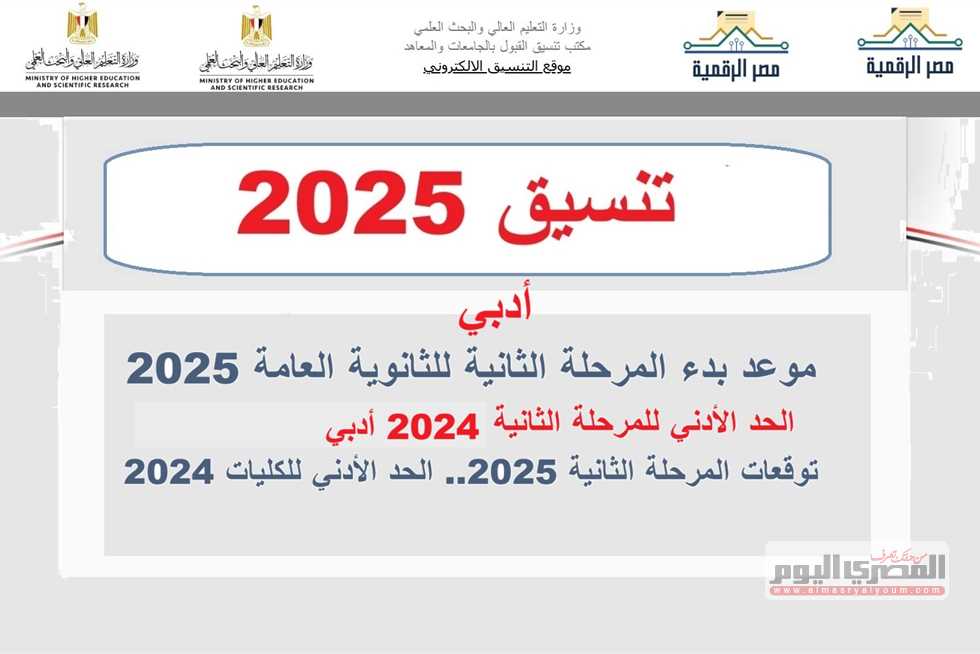 تنسيق المرحلة الثانية 2025 للأدبي.. الكليات المتاحة وتوقعات الحد الأدنى للتنسيق
