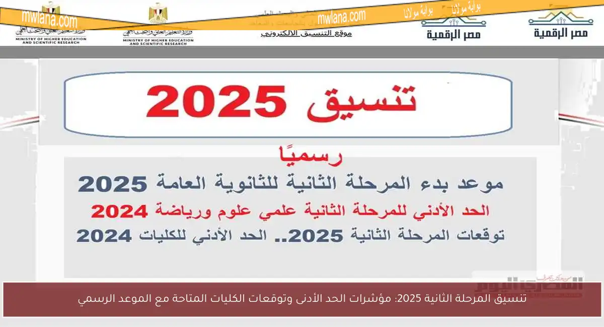 تنسيق المرحلة الثانية 2025: مؤشرات الحد الأدنى وتوقعات الكليات المتاحة مع الموعد الرسمي