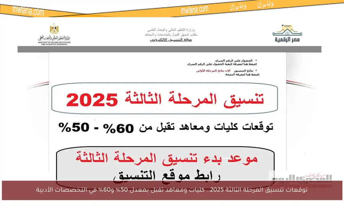 توقعات تنسيق المرحلة الثالثة 2025.. كليات ومعاهد تقبل بمعدل 50% و60% في التخصصات الأدبية