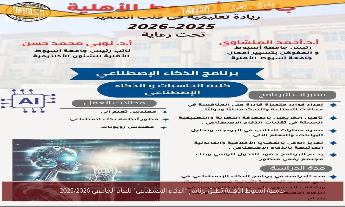 جامعة أسيوط الأهلية تطلق برنامج “الذكاء الاصطناعي” للعام الجامعي 2025/2026
