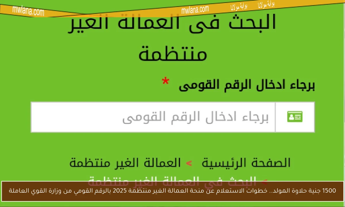 1500 جنية حلاوة المولد.. خطوات الاستعلام عن منحة العمالة الغير منتظمة 2025 بالرقم القومي من وزارة القوي العاملة