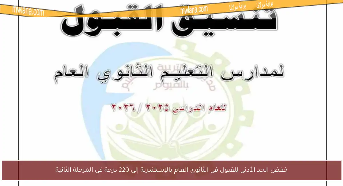 خفض الحد الأدنى للقبول في الثانوي العام بالإسكندرية إلى 220 درجة في المرحلة الثانية