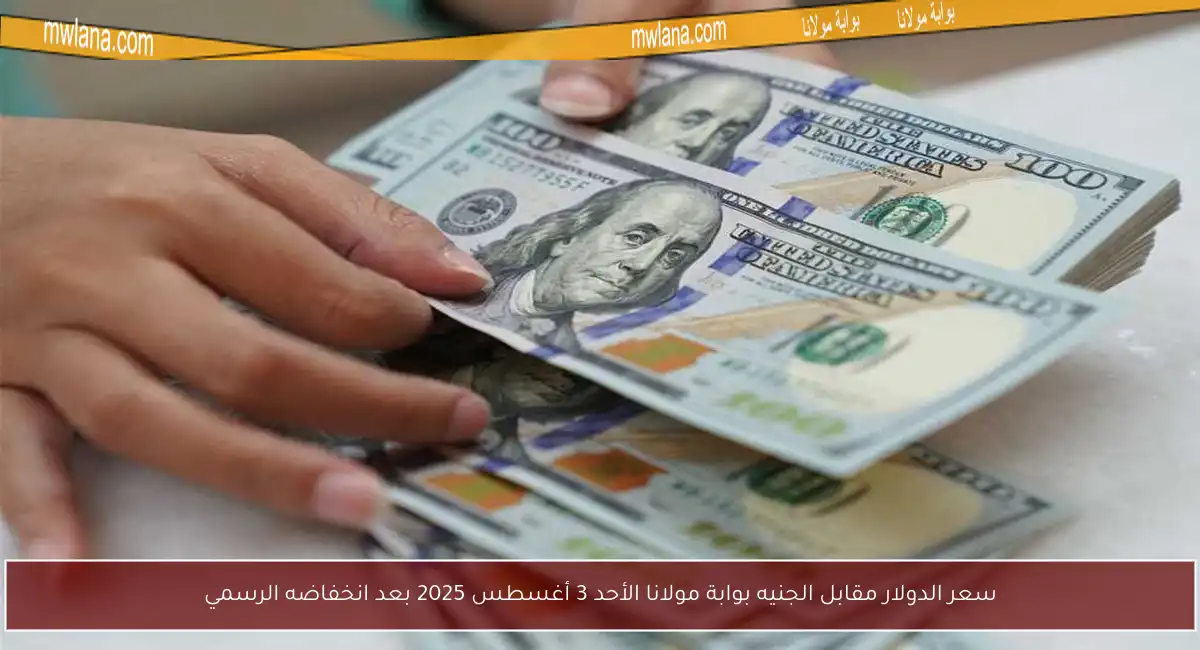 سعر الدولار مقابل الجنيه بوابة مولانا الأحد 3 أغسطس 2025 بعد انخفاضه الرسمي