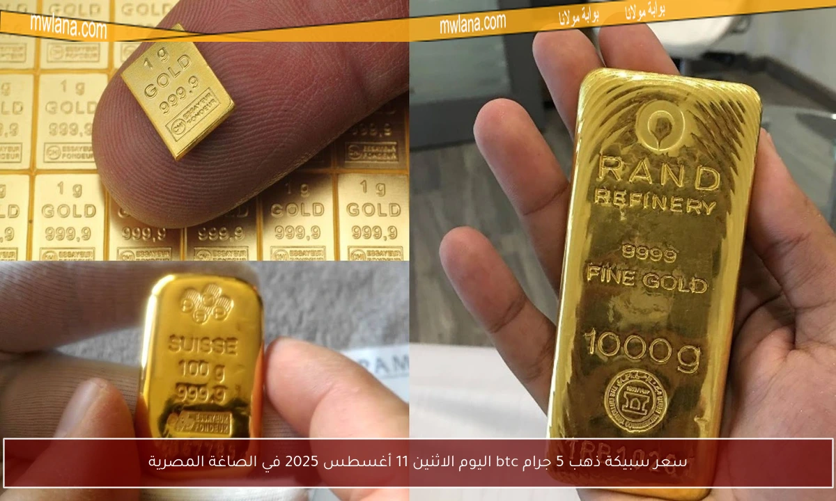 سعر سبيكة ذهب 5 جرام btc اليوم الاثنين 11 أغسطس 2025 في الصاغة المصرية