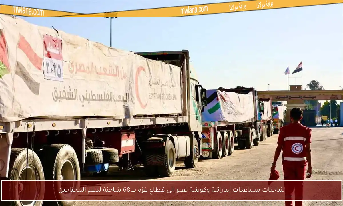 شاحنات مساعدات إماراتية وكويتية تعبر إلى قطاع غزة ب68 شاحنة لدعم المحتاجين