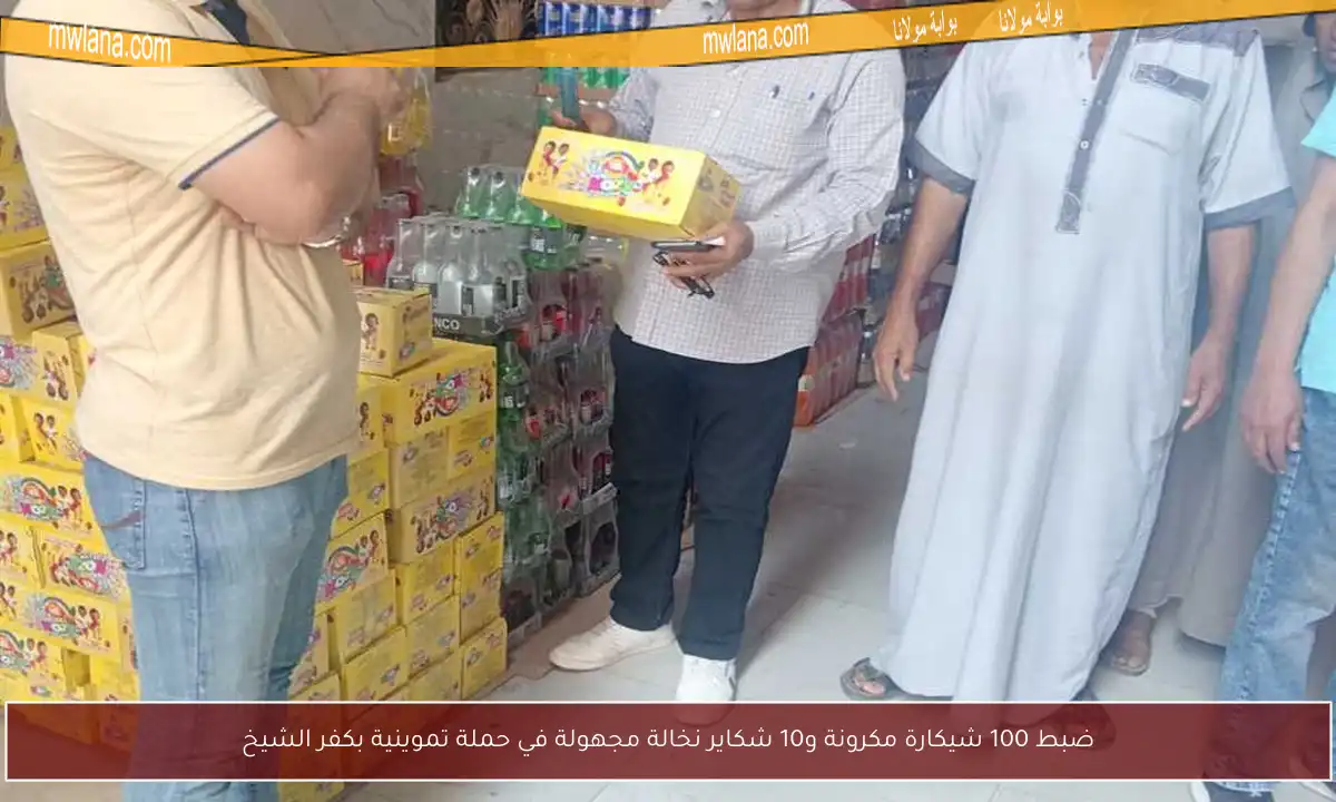ضبط 100 شيكارة مكرونة و10 شكاير نخالة مجهولة في حملة تموينية بكفر الشيخ