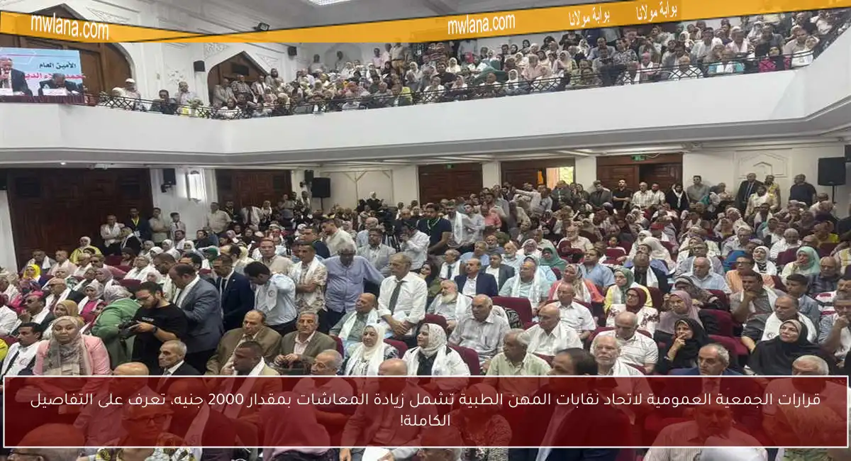 قرارات الجمعية العمومية لاتحاد نقابات المهن الطبية تشمل زيادة المعاشات بمقدار 2000 جنيه، تعرف على التفاصيل الكاملة!