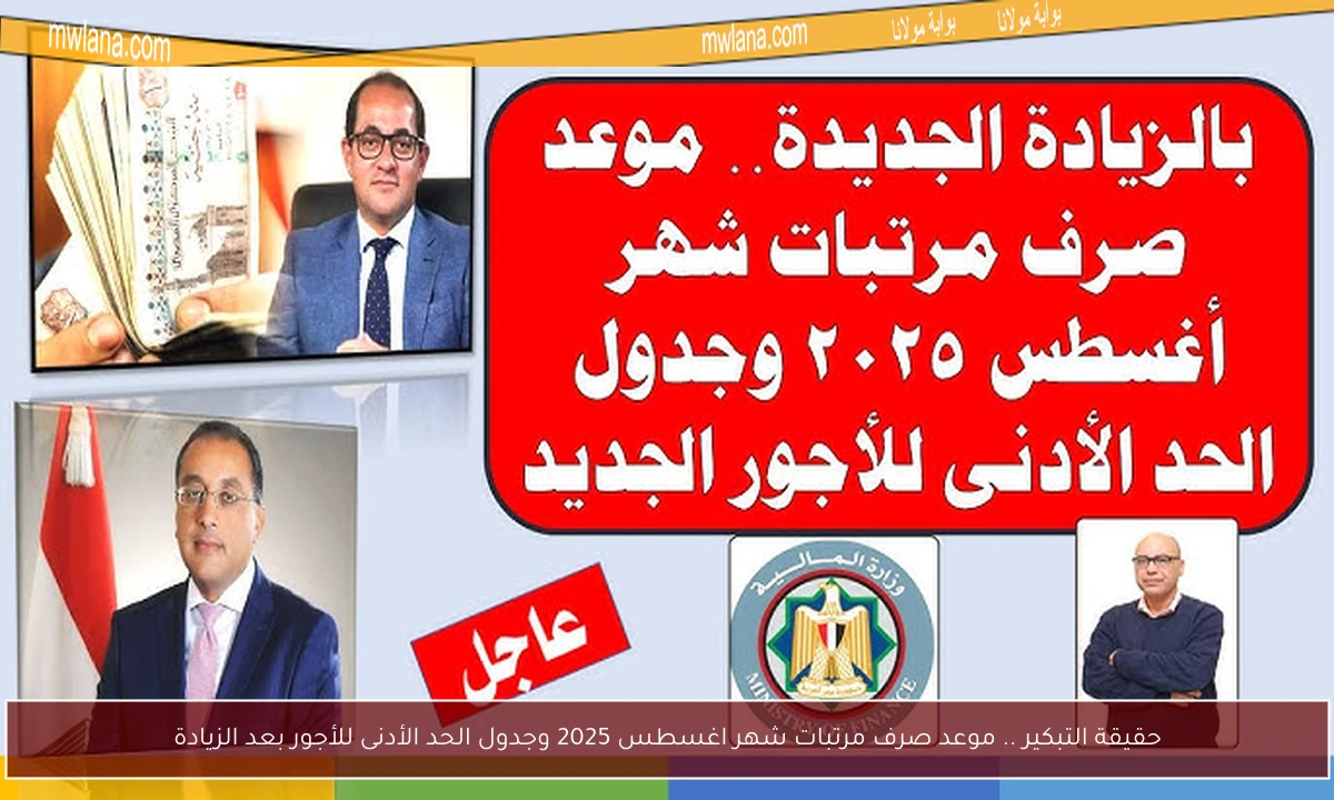 حقيقة التبكير .. موعد صرف مرتبات شهر اغسطس 2025 وجدول الحد الأدنى للأجور بعد الزيادة