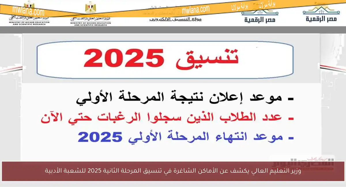 وزير التعليم العالي يكشف عن الأماكن الشاغرة في تنسيق المرحلة الثانية 2025 للشعبة الأدبية
